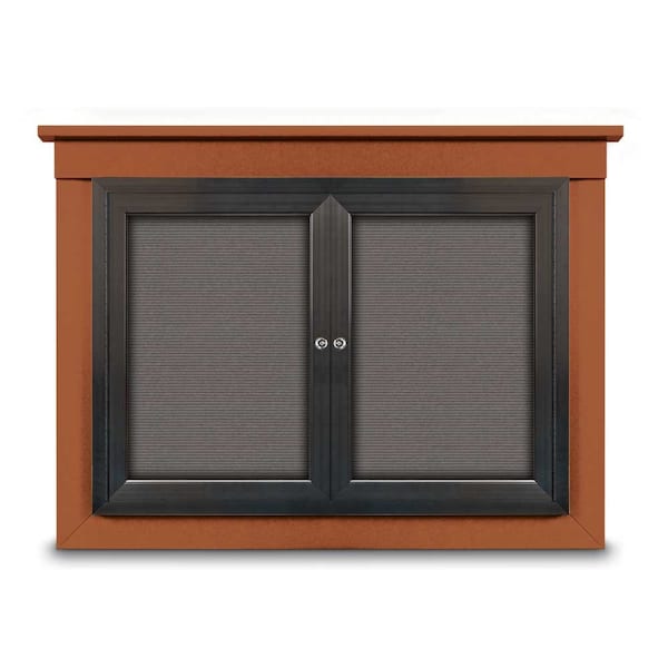 60"x36" 2-Door Enclosed Letterboard, Blue Felt/Walnut